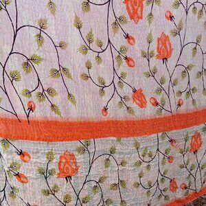 Kantha Quilt Orange Cream Tulips 58" x 85" Premium 3 Layer Cotton Reversible K75